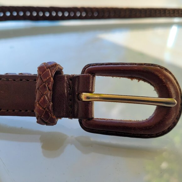 Cole Haan Brown Leather Woven Belt Size M/L - Picture 3 of 7